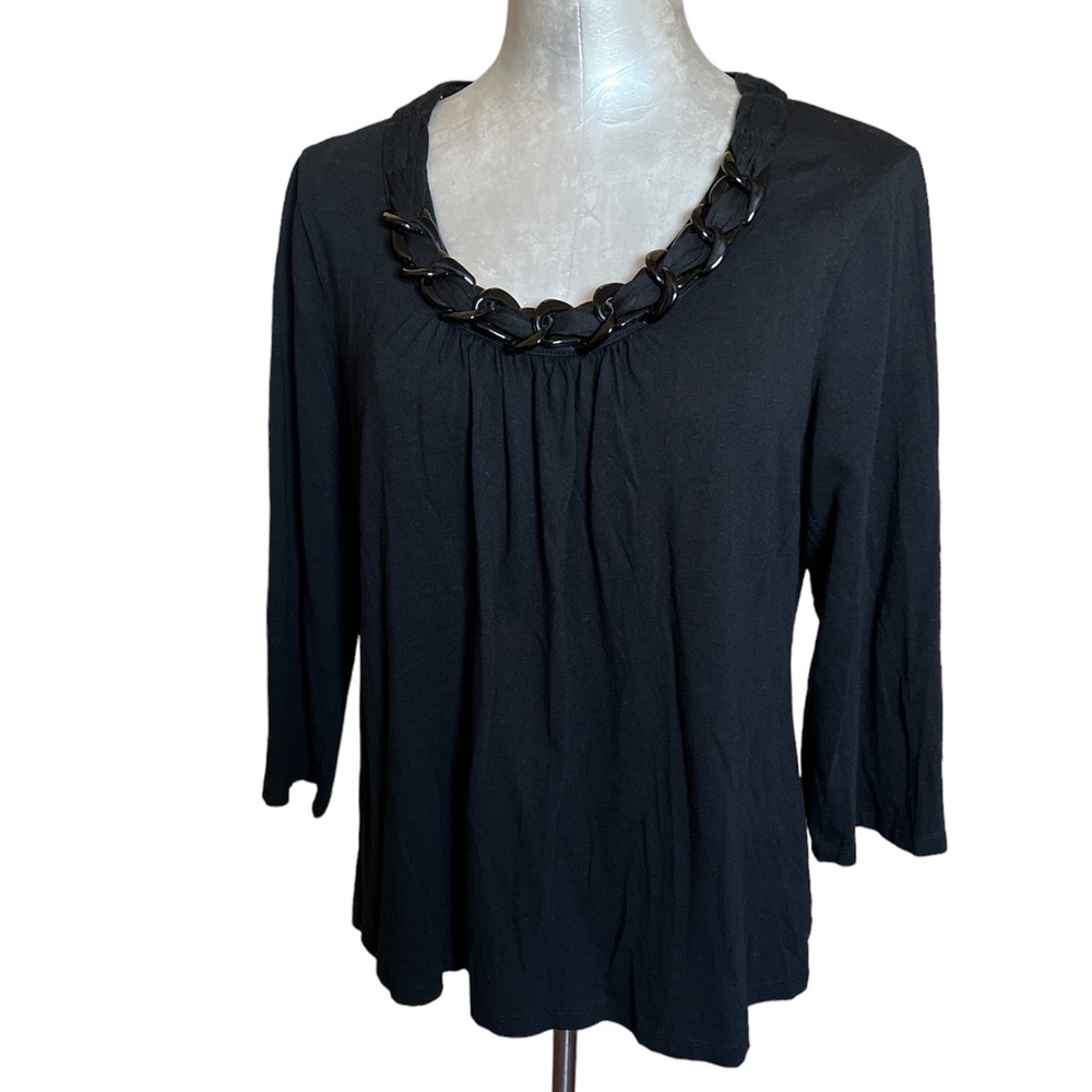 Charter Club black top scoop neck plastic chain detail at neck 3/4 sleev…